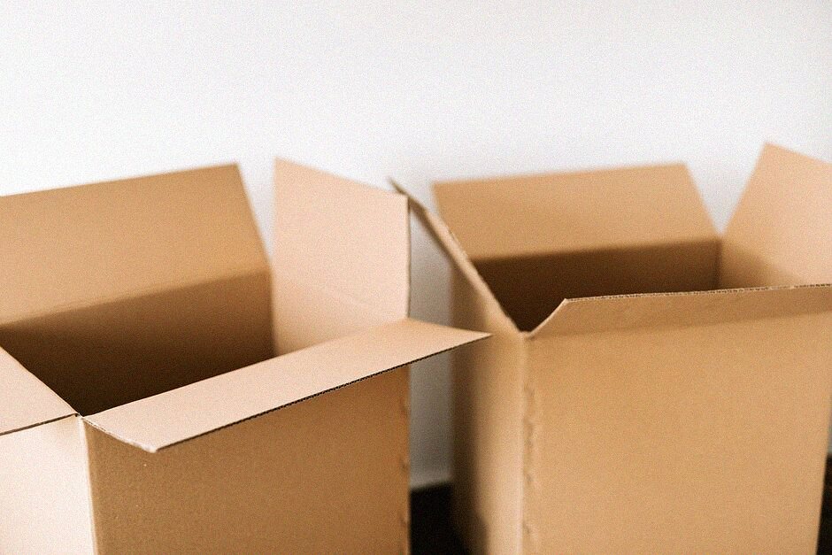 Open cardboard packing cartons ready for a contents inventory